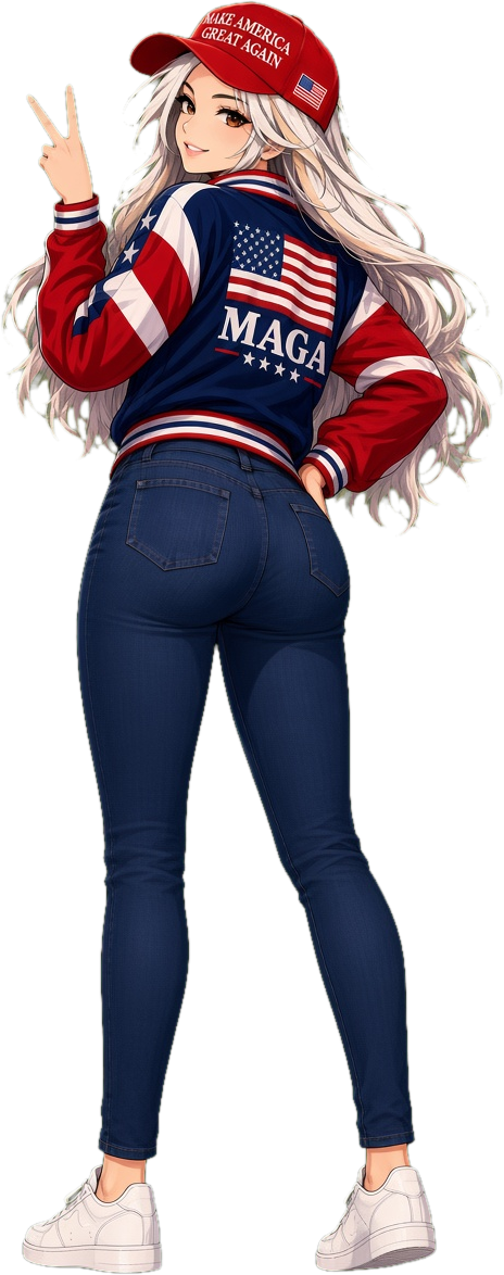 $MAGA anime mascot giving a peace sign